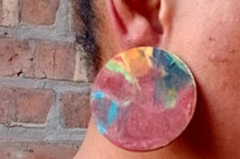 Load image into Gallery viewer, Handpainted Handmade  Natural Wood Abstract Design Clip On stud Earrings
