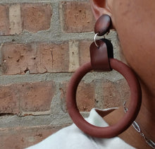 Load image into Gallery viewer, Handmade Chunky Wooden Hoop Clip On Earrings
