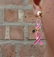 Load image into Gallery viewer, Clip On Pink ribbon Awareness earrings handmade
