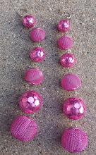 Load image into Gallery viewer, Long pink metallic mesh ball earrings pierced ears 5 inch

