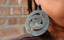 Load image into Gallery viewer, Extra large wooden spiral design woodenEarrings (pierced ears)
