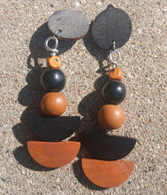 Load image into Gallery viewer, Handmade Minimalist Geometric Wooden shapes Earrings Clip On 3 inch 1 of a kind
