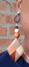 Load image into Gallery viewer, Handmade Natural tri color Wood Clip On Earrings
