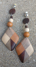Load image into Gallery viewer, Handmade Natural tri color Wood Clip On Earrings
