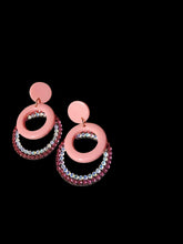 Load image into Gallery viewer, Handmade Acrylic and rhinestone felt Hoop Clip On Earrings 2 inch
