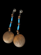 Load image into Gallery viewer, Handmade light boho paper bead and wood Dangle Clip On Earrings 3.5 inch
