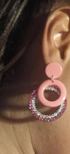 Load image into Gallery viewer, Handmade Acrylic and rhinestone felt Hoop Clip On Earrings 2 inch

