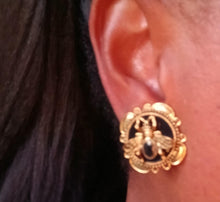 Load image into Gallery viewer, Victorian Queen bee Gold  Stud Clip On Earrings
