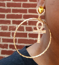 Load image into Gallery viewer, Handmade Rhinestone Ankh Hoop Earrings gold
