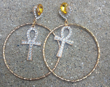 Load image into Gallery viewer, Handmade Rhinestone Ankh Hoop Earrings gold
