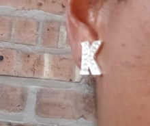 Load image into Gallery viewer, K initial Rhinestone Stud Cluster Clip On Earrings silver
