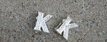 Load image into Gallery viewer, K initial Rhinestone Stud Cluster Clip On Earrings silver
