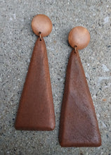 Load image into Gallery viewer, Handmade  Natural Wood Geometric Earrings Clip on 3.5 inch
