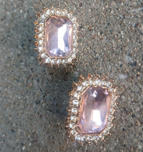 Load image into Gallery viewer, Crystal Stud Clip On Earrings lilac gold
