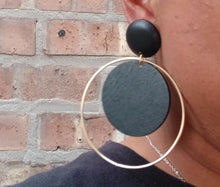 Load image into Gallery viewer, Handmade Goldtone Metal and wood Hoop Clip On Earrings
