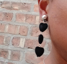 Load image into Gallery viewer, Handmade Velvet heart Dangle Clip On Earrings black velvet
