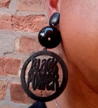 Load image into Gallery viewer, Handmade Unique  afrocentric Statement Wood Clip On Earrings black power
