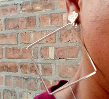 Load image into Gallery viewer, Silver Metal square Hoop Clip On Earrings

