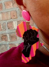 Load image into Gallery viewer, Handmade Unique  afrocentric pop art Wood Clip On Earrings black power
