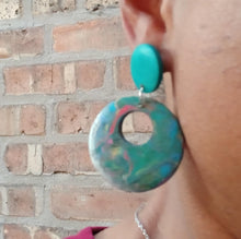 Load image into Gallery viewer, Handpainted Wooden Abstract Clip On Earrings – Natural Design
