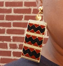 Load image into Gallery viewer, Abstract large gold and burgundy enamel dangle Clip On Earrings
