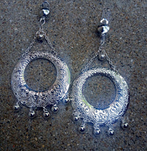 Load image into Gallery viewer, Silver Metal boho Hoop Tassel Clip On Earrings
