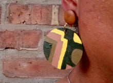 Load image into Gallery viewer, Abstract Handpainted Wooden Clip-On Earrings – Lightweight, Natural Design

