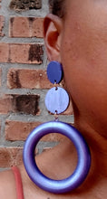 Load image into Gallery viewer, Extra Large chunky Natural Wood Hoop Earrings 5 inch purple
