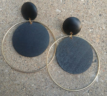 Load image into Gallery viewer, Handmade Goldtone Metal and wood Hoop Clip On Earrings
