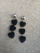 Load image into Gallery viewer, Handmade Velvet heart Dangle Clip On Earrings black velvet
