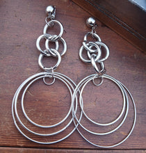 Load image into Gallery viewer, Handmade Silver Metal Multi Hoop Clip On Earrings 5 inch
