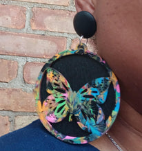 Load image into Gallery viewer, Handpainted Wooden Butterfly hoop Clip On Earrings
