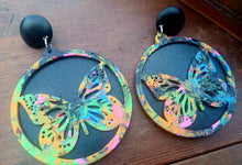 Load image into Gallery viewer, Handpainted Wooden Butterfly hoop Clip On Earrings
