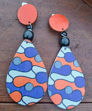 Load image into Gallery viewer, Pop art design Wood Clip On Dangle Earrings
