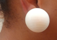 Load image into Gallery viewer, Giant Handmade handpainted  Wooden Ball Clip On Earrings natural unpainted wood
