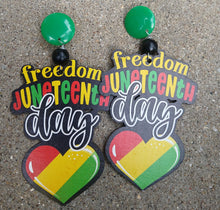 Load image into Gallery viewer, Clip On Wood Afrocentric Juneteenth Design Earrings large size
