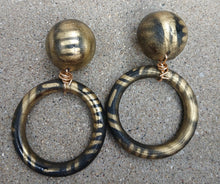 Load image into Gallery viewer, Handpainted abstract large chunky Wooden hoop Earrings Clip on 4 inch
