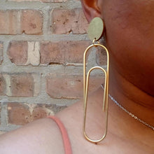 Load image into Gallery viewer, Pop art giant paper Clip On Earrings gold 3.5 inch
