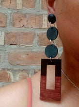 Load image into Gallery viewer, 2 tone Wood Clip On Dangle Earrings
