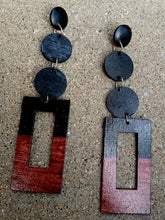 Load image into Gallery viewer, 2 tone Wood Clip On Dangle Earrings
