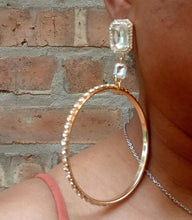 Load image into Gallery viewer, Handmade Rhinestone glam Hoop Earrings gold pierced

