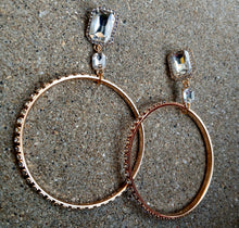 Load image into Gallery viewer, Handmade Rhinestone glam Hoop Earrings gold pierced
