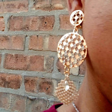Load image into Gallery viewer, Handmade rhinestone dangle clip on earrings handmade originals
