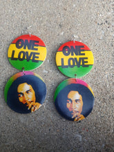 Load image into Gallery viewer, Handmade large Wood one love bob marley Design Earrings pierced ears
