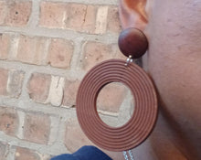 Load image into Gallery viewer, Minimalist handpainted wooden hoop Earrings clip on
