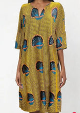 Load image into Gallery viewer, Yellow &amp; Blue Shell Print Ankara Kaba Dress 1xl
