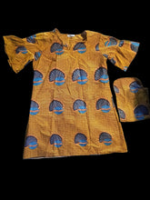 Load image into Gallery viewer, Yellow &amp; Blue Shell Print Ankara Kaba Dress 1xl
