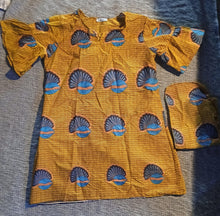 Load image into Gallery viewer, Yellow &amp; Blue Shell Print Ankara Kaba Dress 1xl
