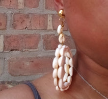 Load image into Gallery viewer, Handmade  Hoop and Cowrie Shell Clip On Earrings very light
