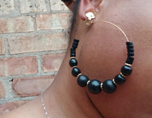 Load image into Gallery viewer, Handmade Chunky Wooden Bead Hoop Clip On Earrings
